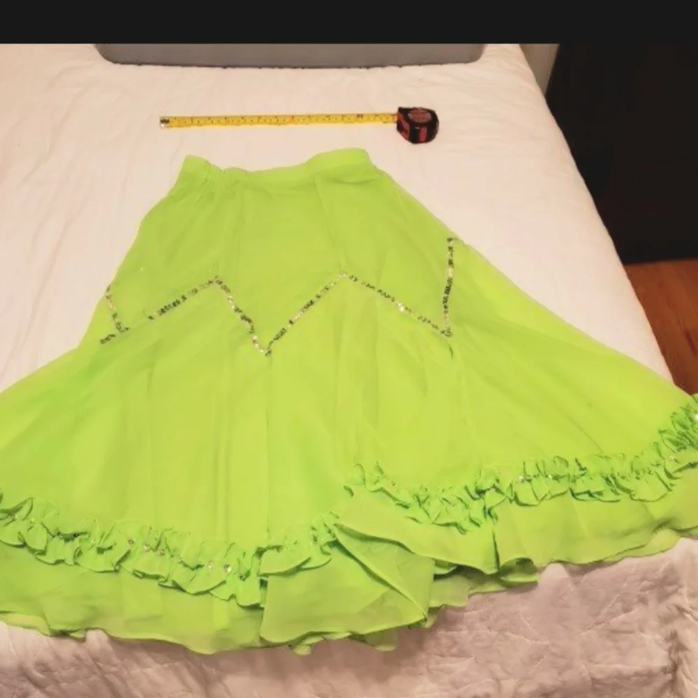 Neon Lime Green Ruffled Dance Skirt Sz M Halloween Costume - Picture 1 of 5